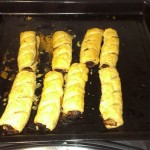 Sausage rolls fresh from the oven.