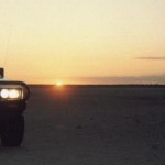 BABS, Toyota Hilux, on the Makgadikgadi Pans at sunset