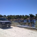 Range Rover crossing the Nhabe at Samedupi