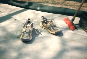 Asics after a year of use on an African construction site.