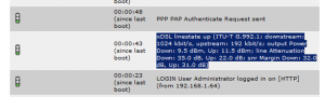 Router status showing xDSL line type.