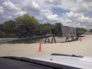 Botswana Defence Force playing with their new bridging equipment at Sitatunga, just outside Maun.